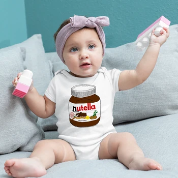 Забавни дрехи за малките момичета и момчета, боди с принтом Nutella Harajuku 2023, ританки за бебета, Плюс размери, Детски гащеризон с къс ръкав