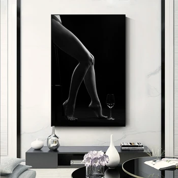 Черни секси голи жени, рисуване върху платно, постери и щампи, модерните стенни художествени картини Cuadros за всекидневна декор