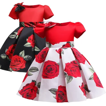 Рокля за момичета 2022, пролетно-лятна червена детски дрехи с лък, детско принцеса рокля с къси ръкави, рокля за момичета, полата
