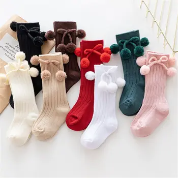 Есенно-зимни детски чорапи, Чорапи с pom-помераните за деца, терлици, гамаши, аксесоари за малки момичета и момчета от 0 до 4 години