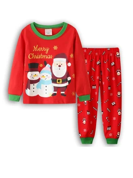 Нов комплект детски дрехи за дома Four Seasons, червени панталони с дълги ръкави и анимационни принтом, коледни пижами за момчета, пижами за момичета