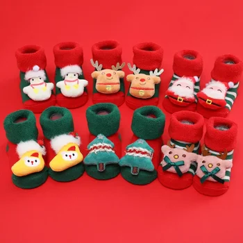 Нови модни Коледни чорапи за деца, зимни лепило чорапи за кукли, дебели вълнени чорапи памук 0-1 години
