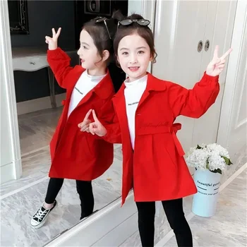 Основни пролетно-есенно-зимни якета в корейски стил за момичета, Ветровка, сладък модни тийнейджърските си палто, Ежедневни детски връхни облекла