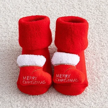 Детски Есенни И Зимни Дебели Вълнени Кръгли Детски Празнични Червени Чорапи За Новородени Коледа Midtube Foot Point Floor Socks