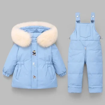 комплект детски дрехи, 2 броя, топла зима пуховик, дрехи за малките момичета, гащеризони, палта, парк за момчета, детски зимен костюм