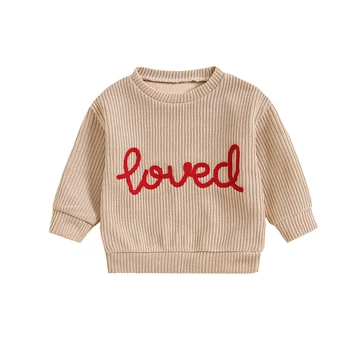 Детски пуловер с кръгло деколте и дълги ръкави и букви, топлия зимен пуловер, върхове на 