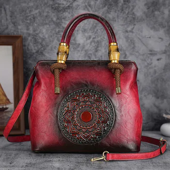 Реколта дамска чанта с цветен модел, дамски чанти от кожа в китайски стил, с модерна дамска чанта-тоут или чанта през рамо