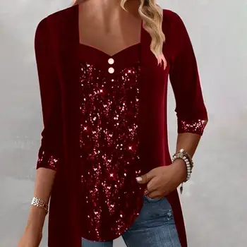 2023 Нова зимна дамска елегантна тениска с винтажным принтом с дълъг ръкав, Тънък пуловер с кръгла воротом, Ежедневни блузи, Есенна елегантно облекло