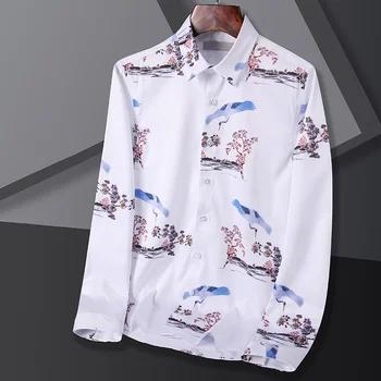 2023 Нови мъжки ризи, модни, елегантни ежедневни блузи с отложным яка, мъжки дрехи, мъжки ризи с принтом с дълъг ръкав, мъжки