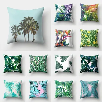 Калъф за възглавници със зелен лист от тропически растения, Кактус, украса на мека мебел за дневна, Квадратна възглавница 
