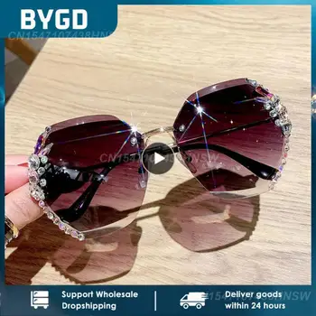 1 бр. Vintage слънчеви очила с UV400 с кристали без рамки, модни маркови дизайнерски слънчеви очила с ретро режещи лещи, градиентное слънцезащитно стъкло, женски