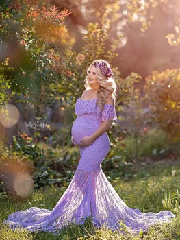 Дантелено рокля-прашка за бременни с открити рамене, опашки на Русалки, макси рокля за душата на детето, подпори за фотосесии, дрехи