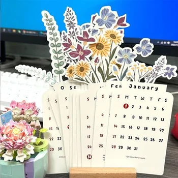 2024 Цветя Настолен Календар Цветя Малък Настолен Календар във формата На Ваза Месечен Planner, календар