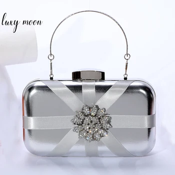 Сватбена клатч, вечерна дамска чанта, silver crystal Дамски дамска чанта с кристали, луксозни дизайнерски чанти, чанта през рамо на веригата ZD2130