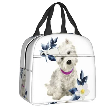 Westie Flowers Термоизолированная Чанта За Обяд West Highland White Terrier Dog Resuable Lunch Tote за Учебната Няколко Кутии За храна