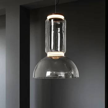 Скандинавски стъклена лампа, led висящи лампи, Черно Минималистичен интериор за дневната, Полилей в трапезарията, лампа за домашен дизайн