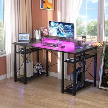 Компютърен игралната маса за Игра на маса с led подсветка Компютърна маса с зареждащата станция Сив Безплатна доставка