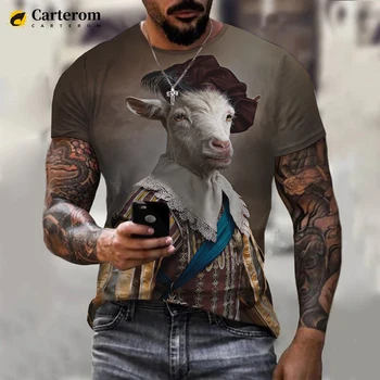 Нов 3D-тениска с принтом животни, овце, Мъжки и дамски Летни мода, Всекидневни къс ръкав, Забавна, прасе, крава, Пиле, Дизайн, Градинска дрехи, Блузи