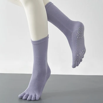 Чорапи за Йога С Пет с пръстите на Краката си, Дамски Силиконови Нескользящие бързо съхнещи Чорапи За Пилатес, Памучни Вентилационни Чорапи За Балетни Танци