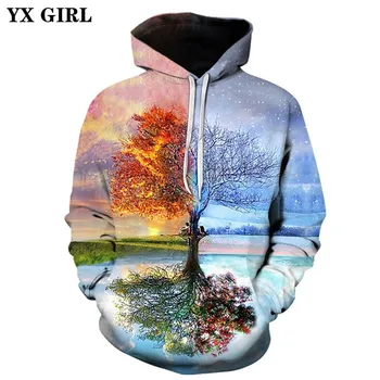 YX МОМИЧЕ Директна доставка 2018 Нова мода 3d блузи, Мъжки и Женски Hoody с цветен дърво Ежедневни hoody с качулка
