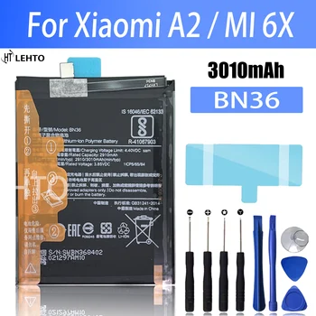 100% Нова оригинална батерия BN36 за подмяна на телефон Xiaomi A2/mi 6X Bateria