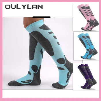 Oulylan Зимни Възрастни Памучни Ски чорапи с подгряване За мъже и жени, топли Спортни Термоноски за колоездене на открито, Сноуборд