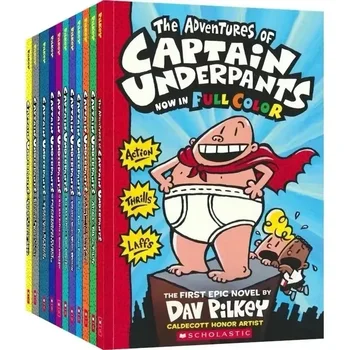 На 12 Книги / комплект, пълноцветен комплект Captain Underpants, колекция от забавни английски разкази за четене на децата на възраст 6-14 години