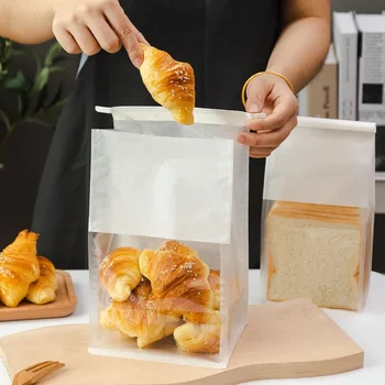 50шт Хартиена торбичка за опаковане на филийки за закуска, пликове за съхранение с прозорец и тенекиен завязкой, торбички за опаковане на хранителни продукти с плоско дъно