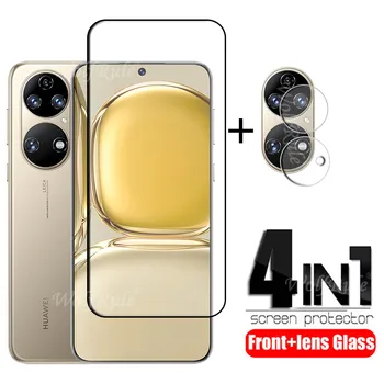 4-в-1 За Huawei P50 Стъкло За Huawei P50 Закалено Стъкло с Пълно покриване на Gule Телефонна филм Протектор на Екрана, За да Huawei P50 Лен Glass