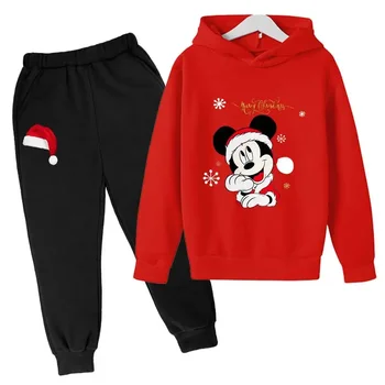 Новите Коледни комплекти детски дрехи Disney с Мики Маус за момчета, Блузи, Панталони, 2 броя, детски спортни костюми с анимационни герои