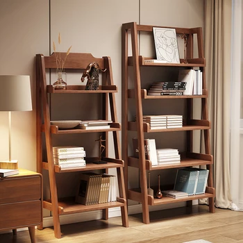 Bookshelf от масивно орехово дърво, лесен трапециевидный рафтове за съхранение в хола, полици за цветя на балкона, една малка лавица за книги за съхранение