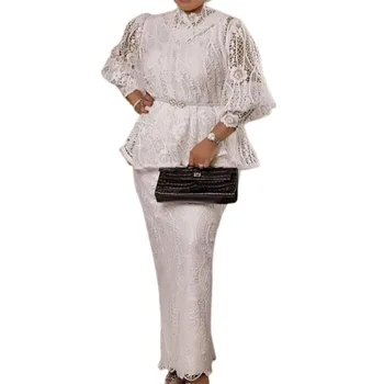 Комплекти от 2 теми Африкански дрехи за жени, дебнещ бельо Макси рокля, Елегантни сватбени рокли, в топ в Анкара, пола в тон, комплекти за без колан
