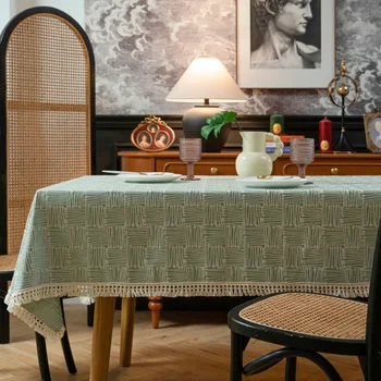 Скандинавска реколта памучен бельо покривка, изискана, елегантна и благородна покривка в съвременен стил. Модно Сватбена украса на масата