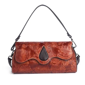 Дамска чанта-месинджър от естествена кожа с горната дръжка; дизайнерски ретро чанта от естествена телешка кожа; Дамски портмонета и чанти-тоут