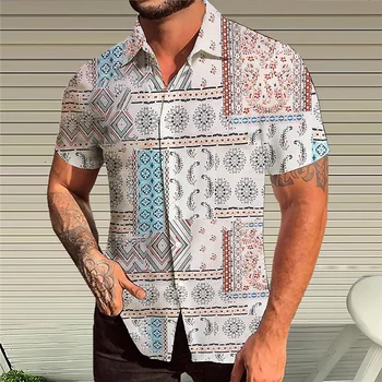 Хавайски мъжки ризи с къс ръкав за мъже, лятна риза с 3D-принтом, Плажна блуза, Оранжева реколта дизайнерски ризи с модел, модерен топ