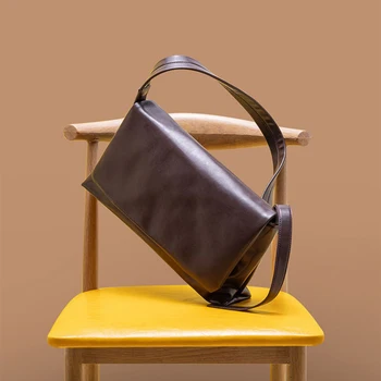Дамска чанта-тоут от мека кожа, големи обикновена чанта на едно рамо, Реколта висококачествена чанта-месинджър унисекс, сгъваема чанта през рамо