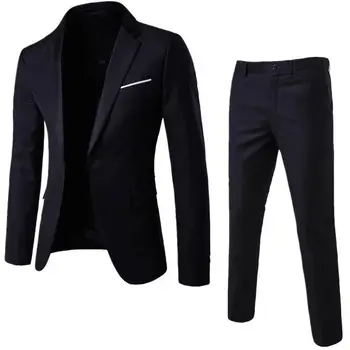 2023 Мъжката бизнес мода, висок клас джентълменско черен комплект от 2 теми / Блейзери, палто, яке, панталони, официални панталони