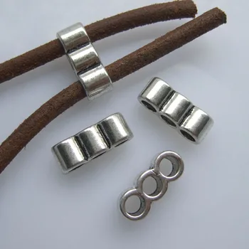 10шт Старинен Сребърен цвят с отвор 5 mm и 3 дупки За производство на кръгли кожени гривни и бижута