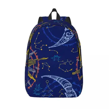 Студентски чанта, раница зодиака тъмно синьо принтом, лека раница за родители и деца, чанта за лаптоп, за двойки