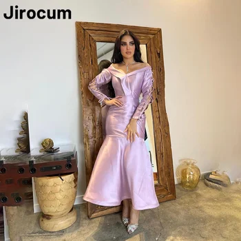 Рокля за абитуриентски бал в стил русалка Jirocum с дълъг ръкав, Дамски официални рокли за партита с открити рамене и V-образно деколте дължина до щиколоток, рокля за официални събития в Саудитска Арабия