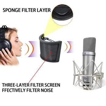 Защитен екран за микрофон Аудио дело Т-образен тип, кондензаторен микрофон, смукателна решетка, звукова карта, обзавеждане pop shield за директно излъчване