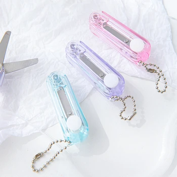 Прозрачни мини-ножици ярки цветове, прибиращи сгъваеми безопасни преносими ножици за изрязване, инструмент за рязане на хартия за студенти