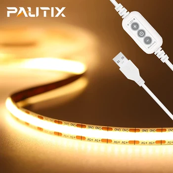 PAUTIX DC 5V USB COB LED Strip Light с Мини-Контролер с Висока Плътност 320 Светодиоди С Регулируема Яркост 2700K-6000K Гъвкави Линейни Лентови осветителни Тела
