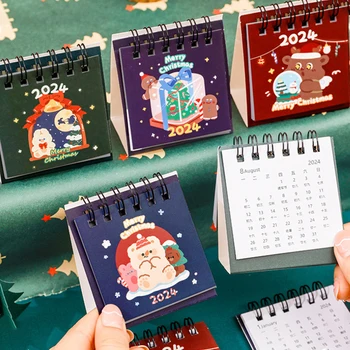2024 Коледен Мини Настолен Календар С Двойна Намотка, Cartoony Студентски Календар, Коледна Украса За Вашия Desktop